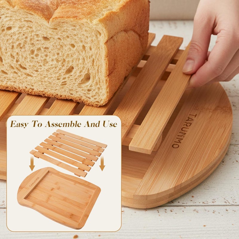 TARUNMO Bamboo Bread Slicer Cutting Board with Crumb Tray - Premium Natural Chopping Board for Sourdough & Homemade Loaves, 13"x10" Easy Clean, Doubles as Serving Tray - Image 4